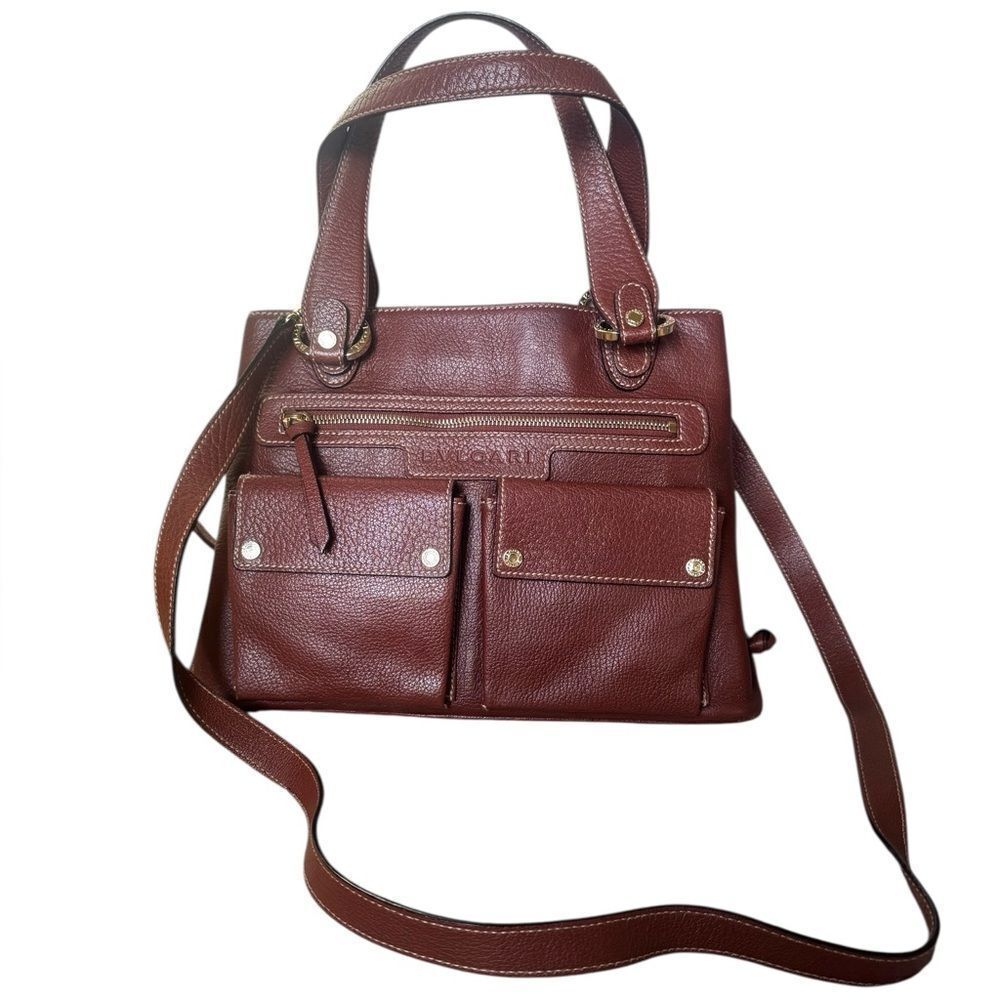 BVLGARI Brown Grained Leather Becky Handbag